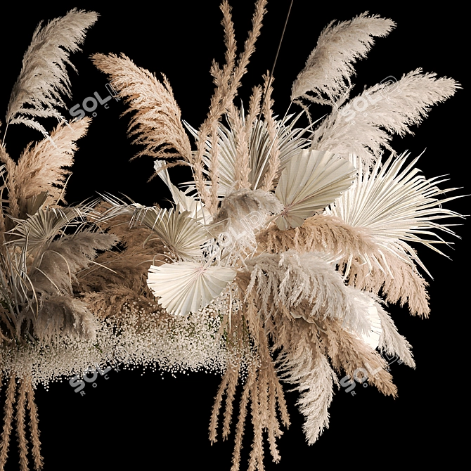 White Pampas Reed Hanging Decor 3D model image 2