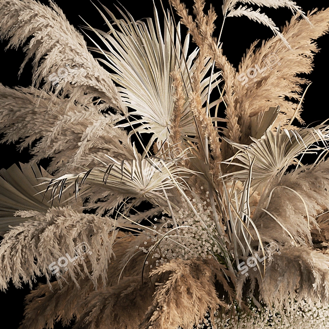 White Pampas Reed Hanging Decor 3D model image 4