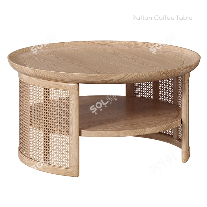 Rattan Base 2-Tier Coffee Table 3D model image 1