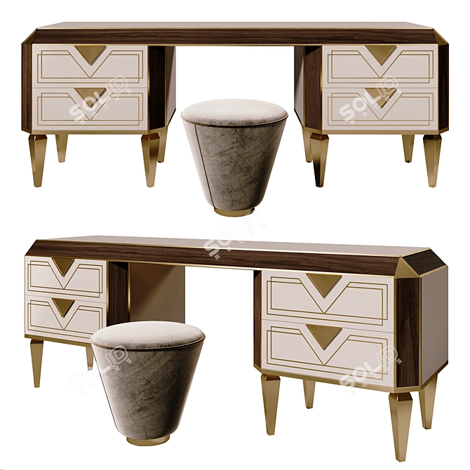 Luxury Diamante Dressing Table Set 3D model image 1