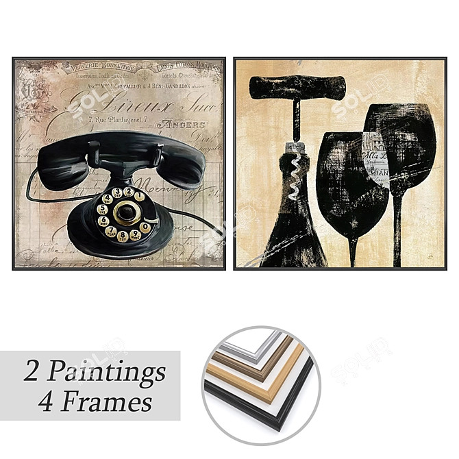 Wall Art Set with Frames 3D model image 1