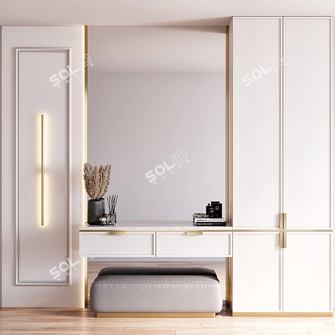 Sleek Modern Hallway Bench 3D model image 1