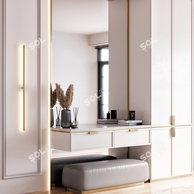 Sleek Modern Hallway Bench 3D model image 2