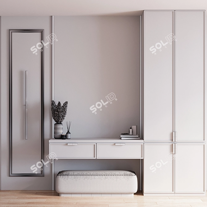 Sleek Modern Hallway Bench 3D model image 7