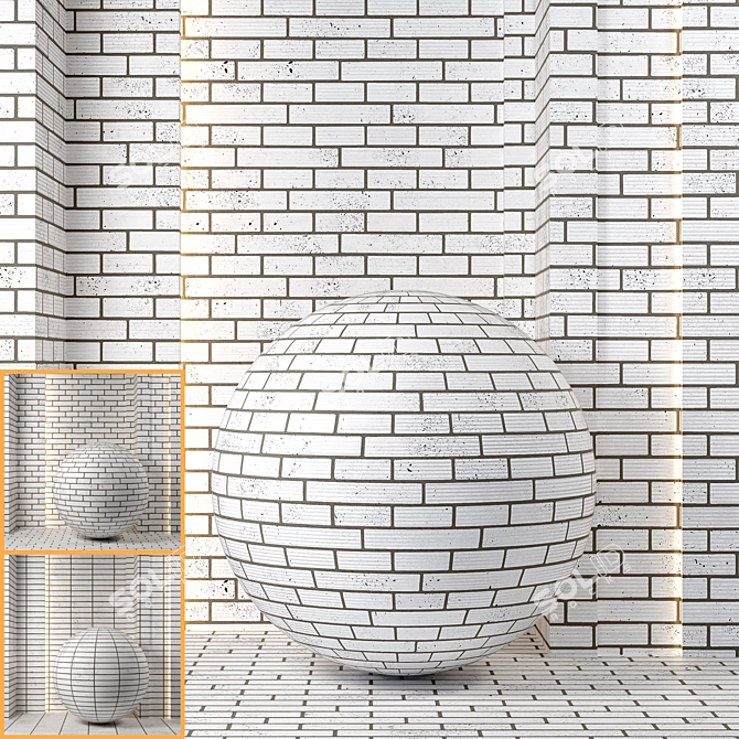 White Brick Wall Texture Set 3D model image 1