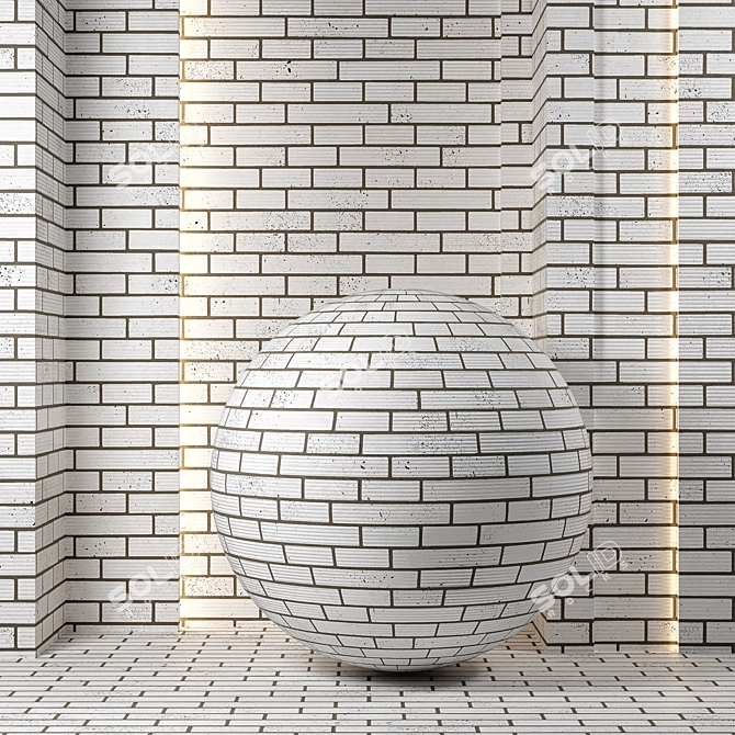 White Brick Wall Texture Set 3D model image 3