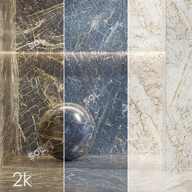 Luxury Golden Marble Textures Set 3D model image 1