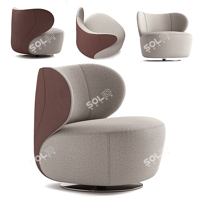 Luxurious Swivel Armchair With Patchwork 3D model image 1