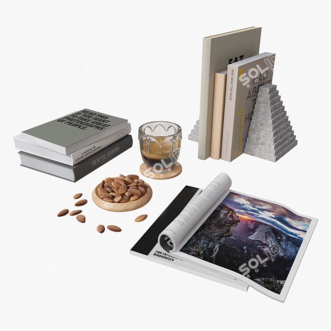 Book Set with Coffee Almond 3D model image 1