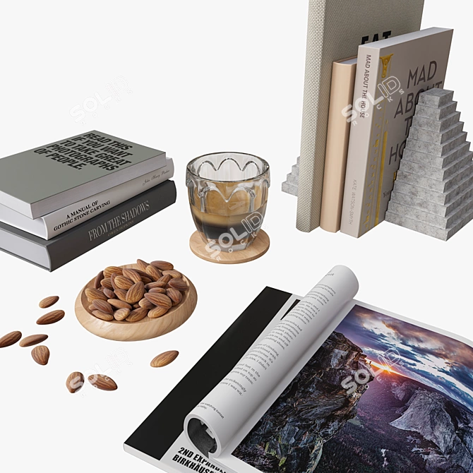 Book Set with Coffee Almond 3D model image 2