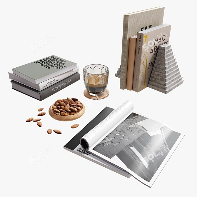 Book Set with Coffee Almond 3D model image 5