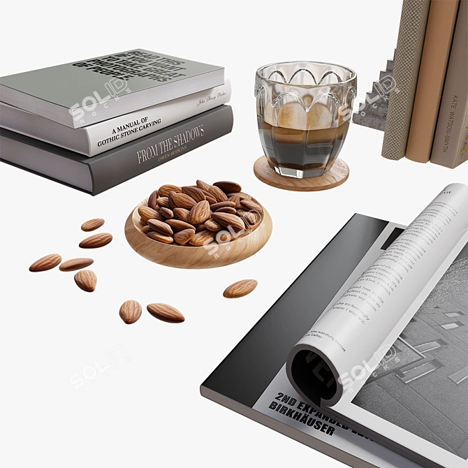 Book Set with Coffee Almond 3D model image 6