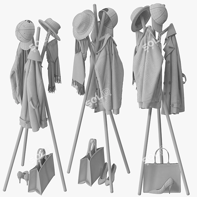 Modern Coat Rack Stand Holder 3D model image 6