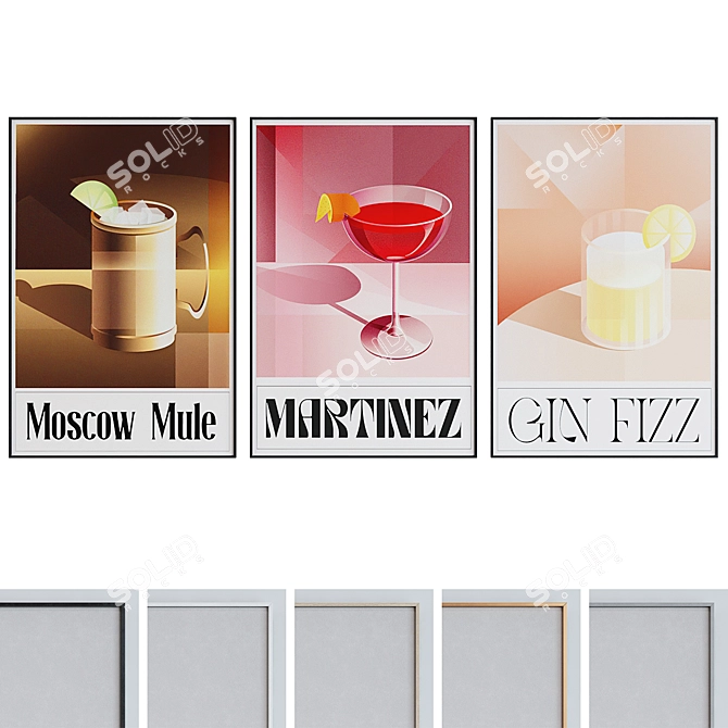 Modern Cocktail Picture Frame Set 3D model image 1