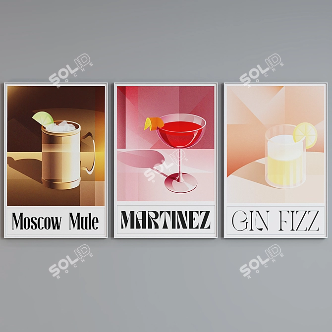 Modern Cocktail Picture Frame Set 3D model image 2