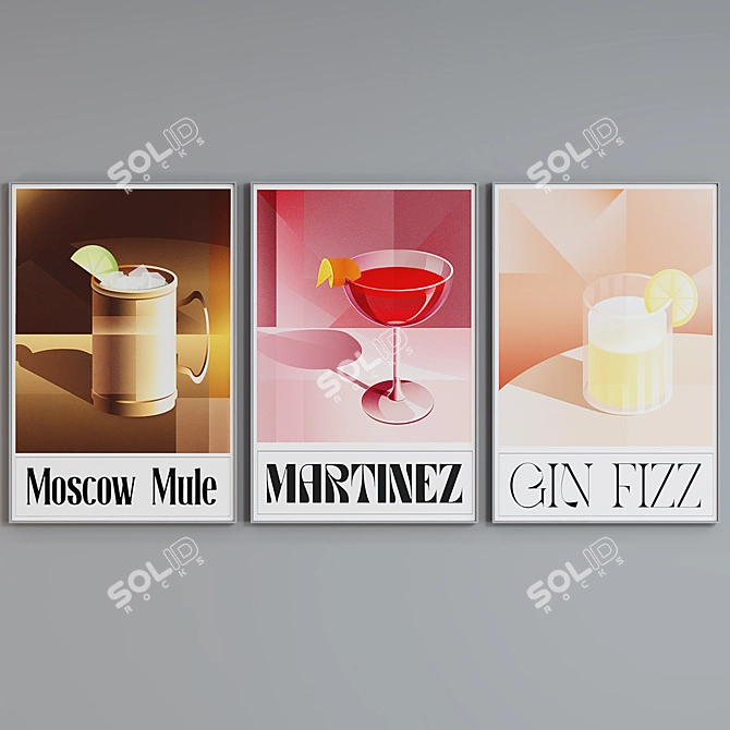 Modern Cocktail Picture Frame Set 3D model image 3