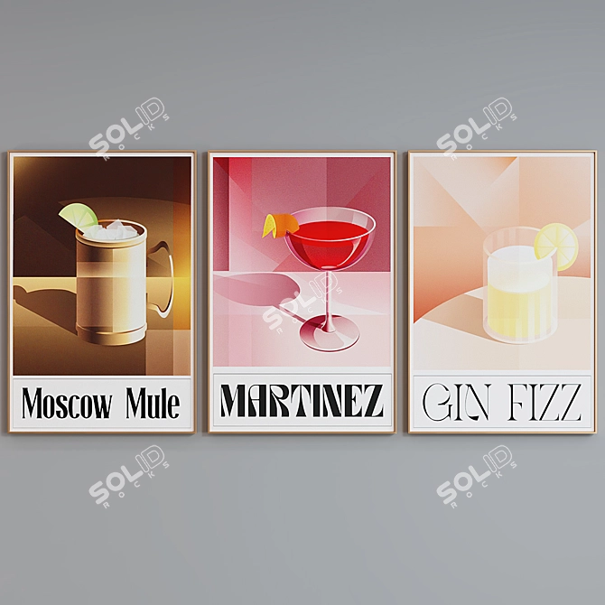 Modern Cocktail Picture Frame Set 3D model image 4