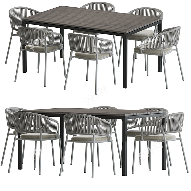 Rustic Outdoor Dining Set, Teak 3D model image 2
