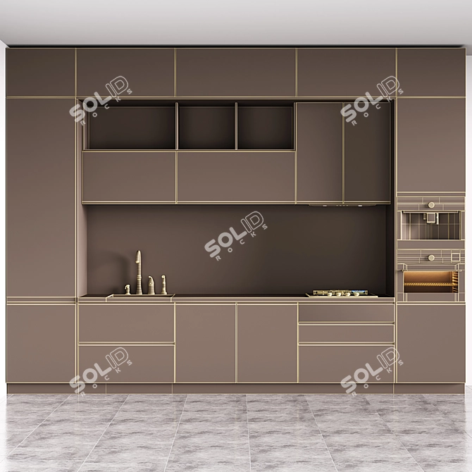 Modern Olive Kitchen Set 3D model image 4