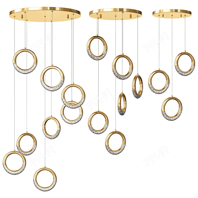Crystal Gold LED Ring Chandelier 3D model image 1