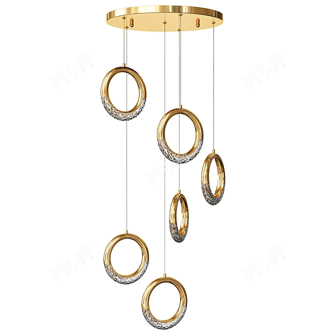 Crystal Gold LED Ring Chandelier 3D model image 3