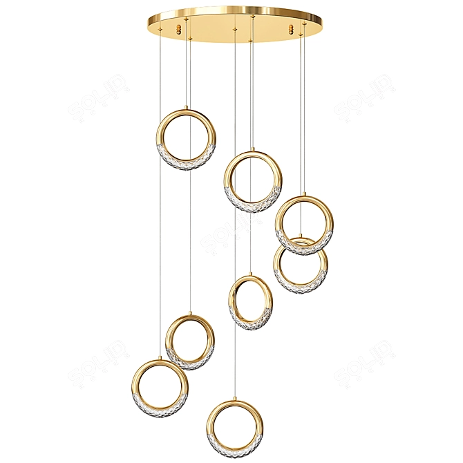Crystal Gold LED Ring Chandelier 3D model image 9