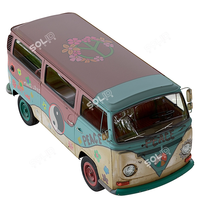 Hippie VW T2 Bus 3D model image 3