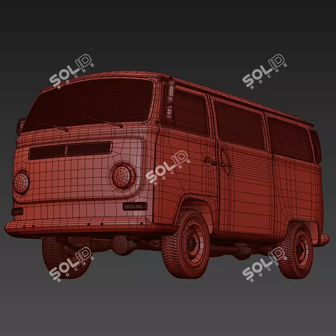 Hippie VW T2 Bus 3D model image 4