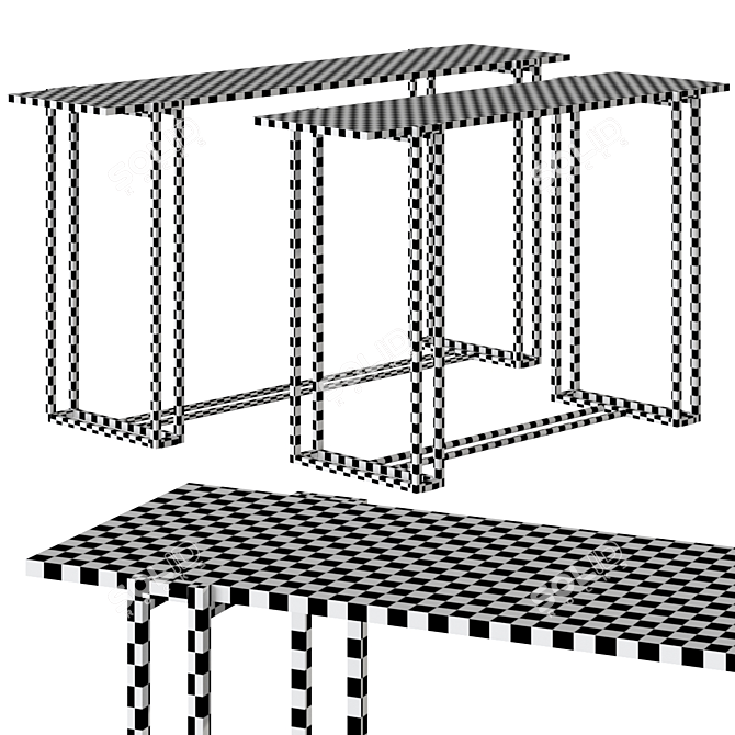 Rectangular Marble Console Table Set 3D model image 3