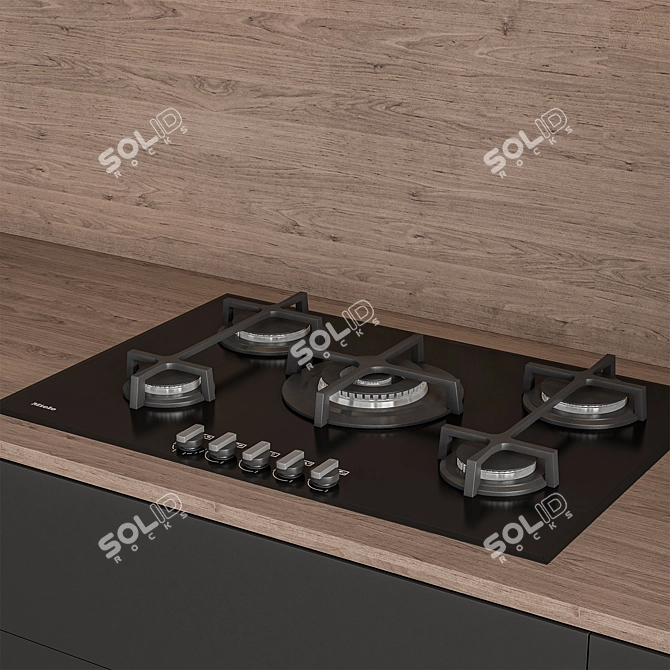 Sleek Wood Black Kitchen Set 3D model image 3