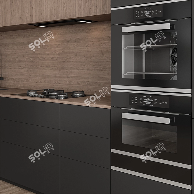 Sleek Wood Black Kitchen Set 3D model image 4