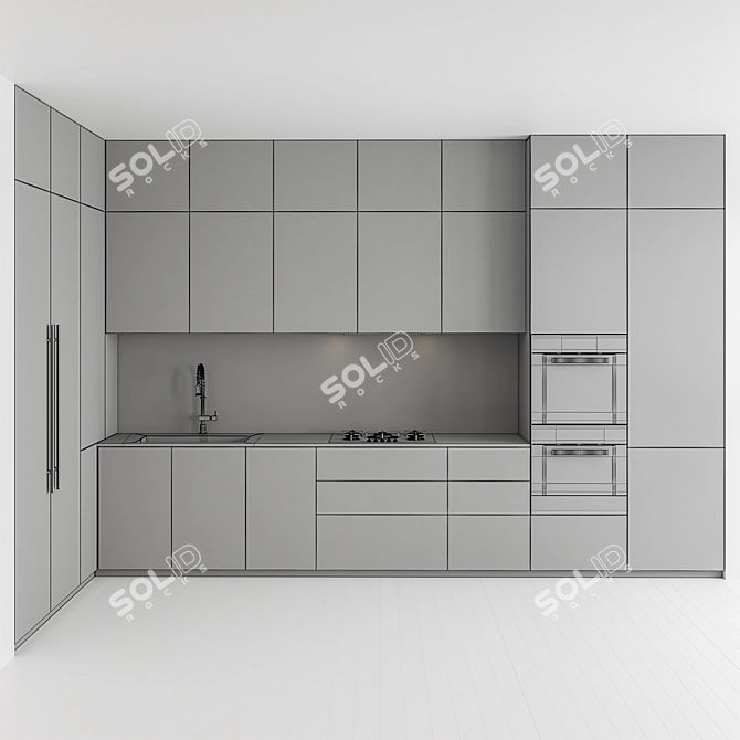 Sleek Wood Black Kitchen Set 3D model image 5