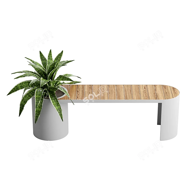 Modern Planter Bench with Teak 3D model image 2