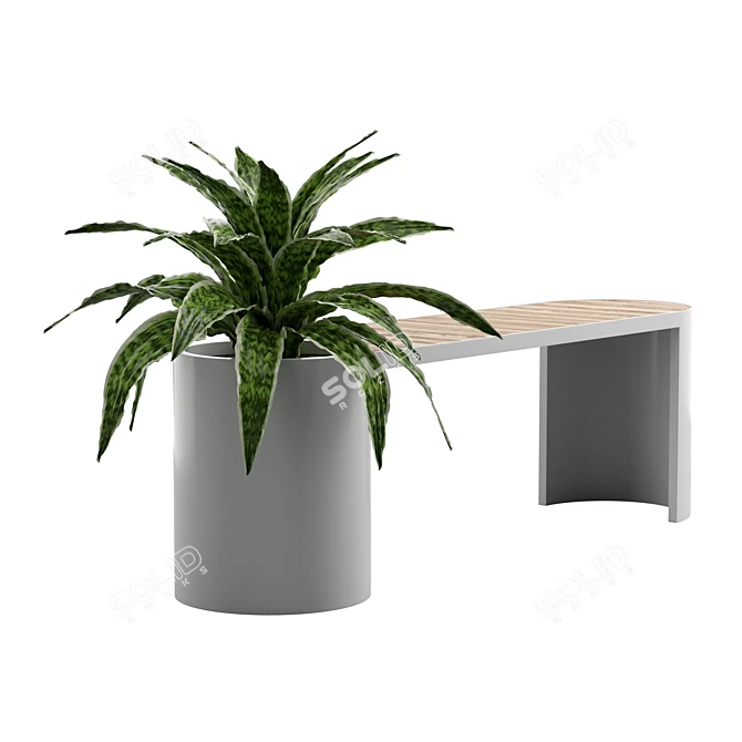 Modern Planter Bench with Teak 3D model image 4