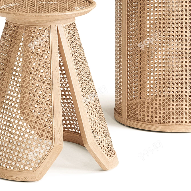 Round Rattan Side Table Set 3D model image 2