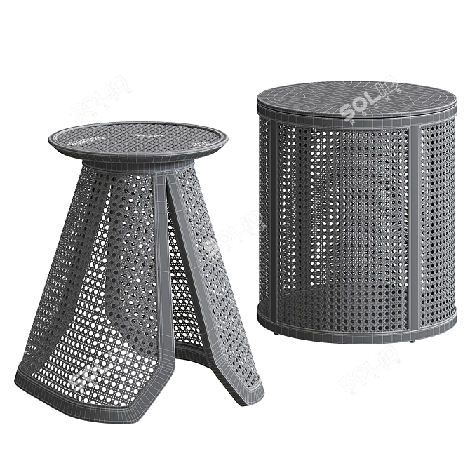 Round Rattan Side Table Set 3D model image 3