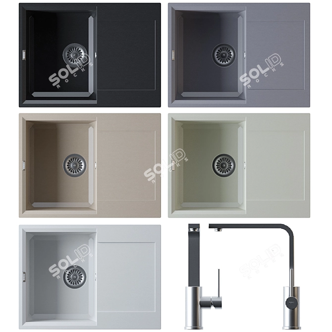 Elleci Easy 680-500mm Sink 3D model image 3