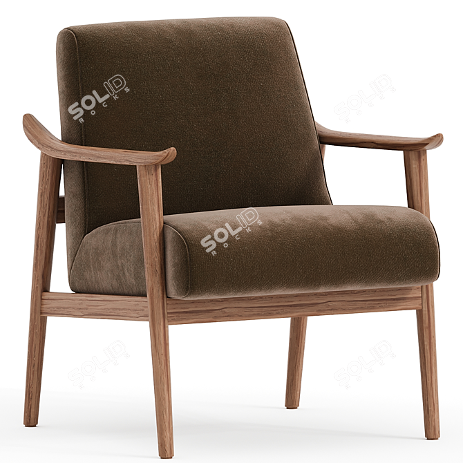 Elegant Walnut Velvet Armchair, Cocoa 3D model image 1