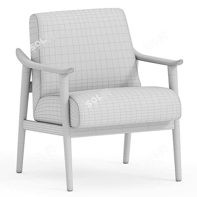 Elegant Walnut Velvet Armchair, Cocoa 3D model image 3