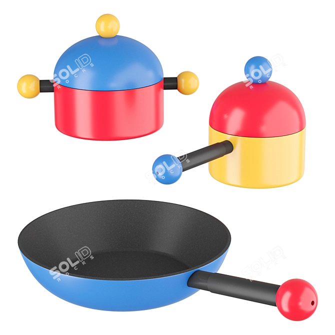 Bubble Cookware Set | Colorful Italian Pans 3D model image 1