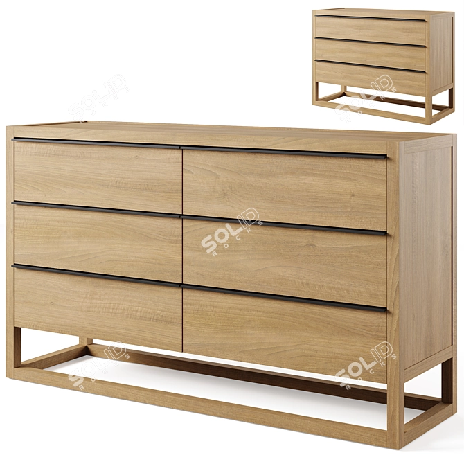 Oak Wood Dresser and Chest 3D model image 1