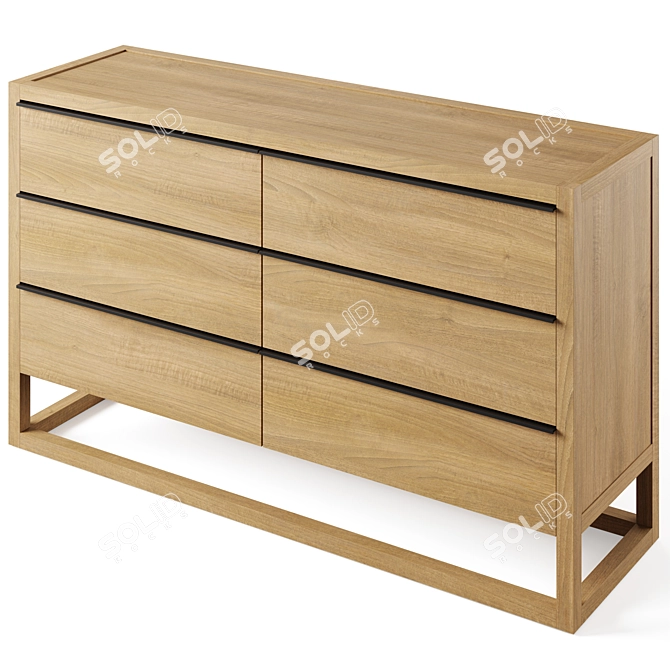 Oak Wood Dresser and Chest 3D model image 6