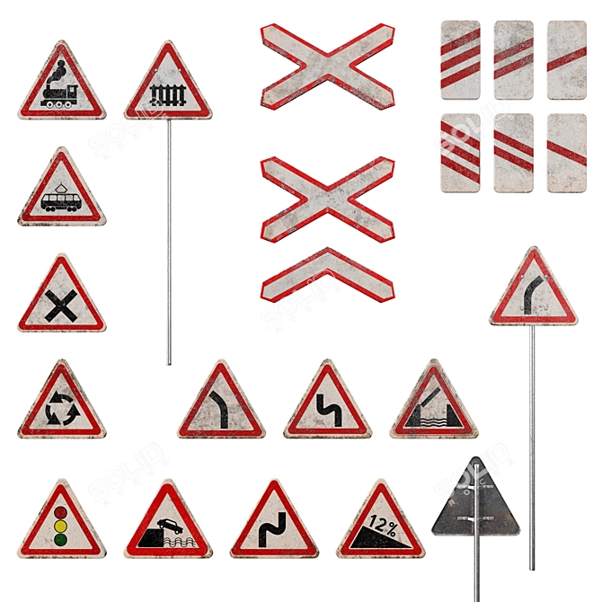 Road Safety Signs Collection 3D model image 1