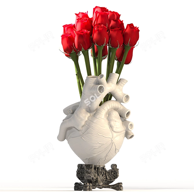 Handcrafted White Heart Vase 3D model image 2