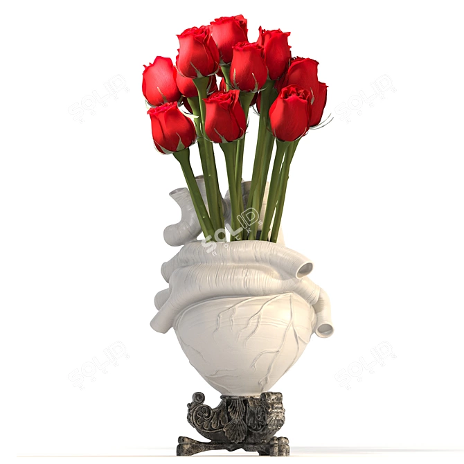 Handcrafted White Heart Vase 3D model image 4