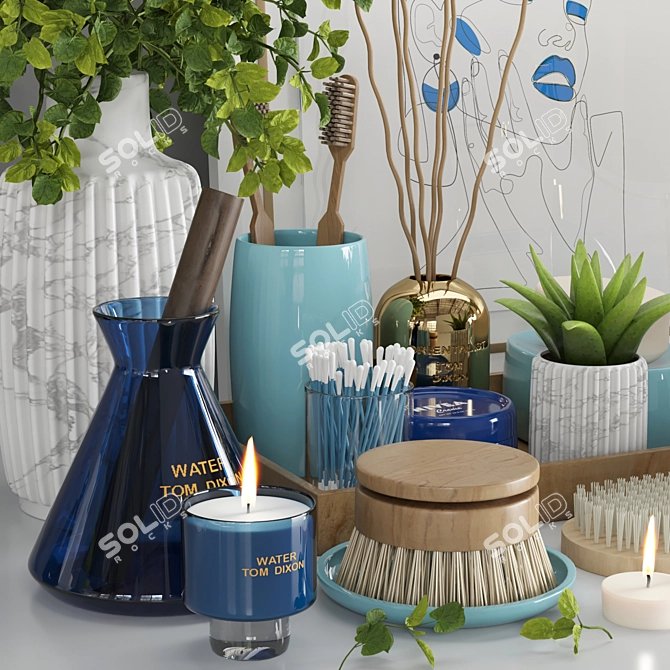 Blue Lady Bathroom Set: Flowers, Candle & More 3D model image 2