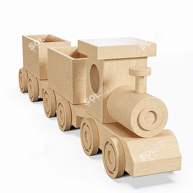 Wooden Train Toy Set 3D model image 2