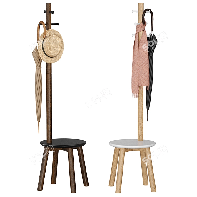 Pillar Stool Coat Rack Stand 3D model image 1