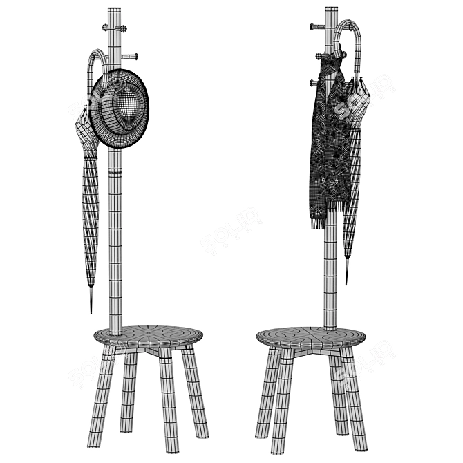 Pillar Stool Coat Rack Stand 3D model image 5