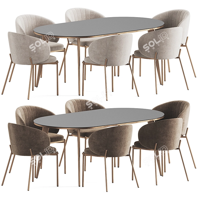 Elegant Velvet Dining Set 3D model image 1